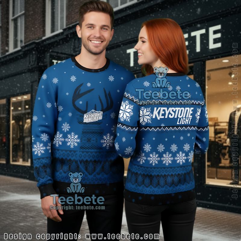 Keystone Light Ugly Christmas Sweater Snowy Reindeer