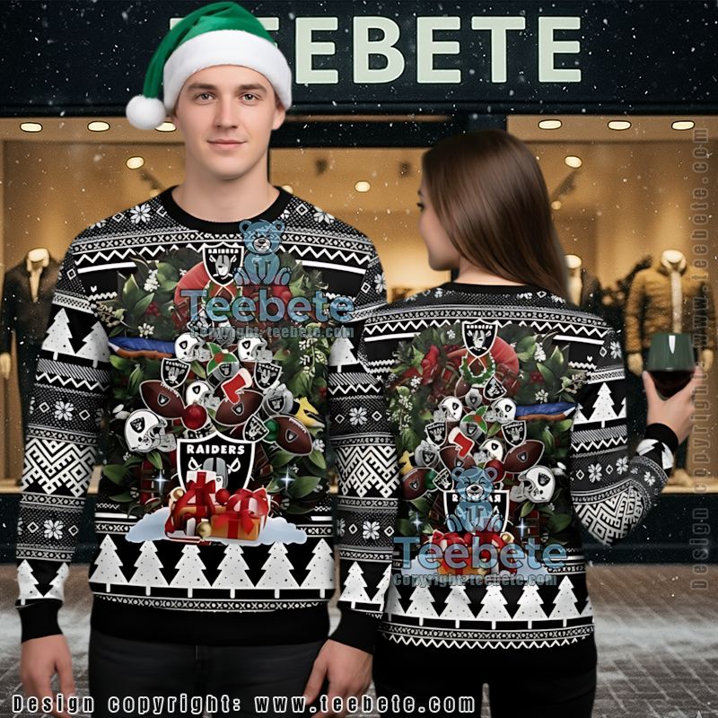 Las Vegas Raiders Christmas Tree Ugly Christmas Sweater Black Womens