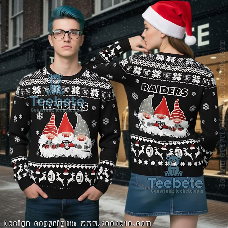Las Vegas Raiders Gnome Christmas Ugly Sweaters For Couples Black