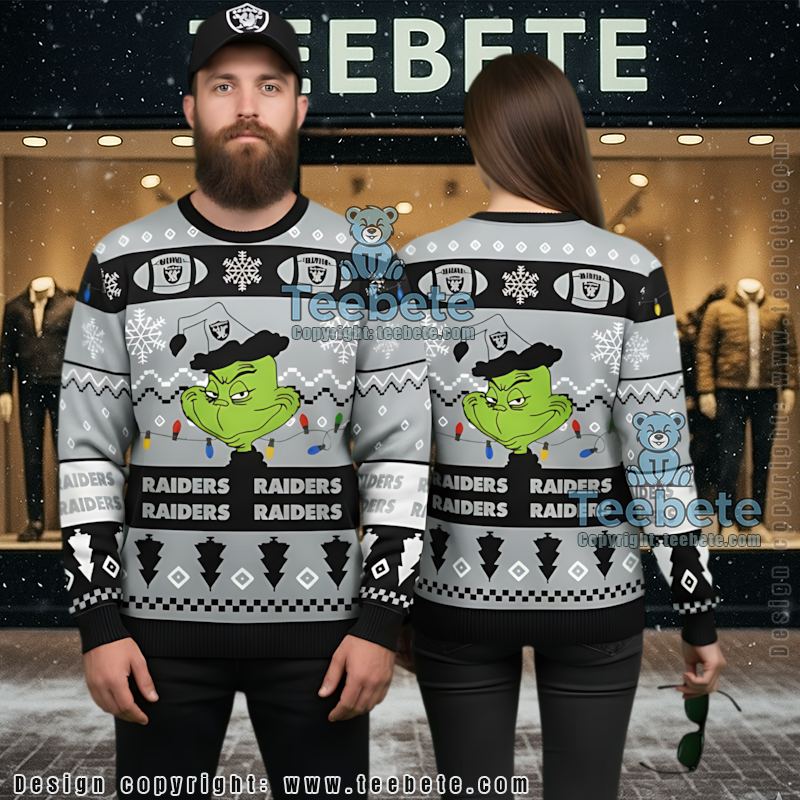 Las Vegas Raiders Grateful Dead Ugly Christmas Sweater Plus Size Black Grey Las Vegas Raiders Grateful Dead Ugly Christmas Sweater Plus Size Black Grey