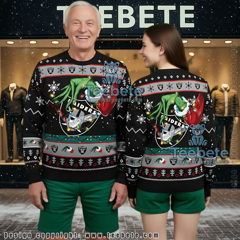 Las Vegas Raiders Grinch Hand Ugly Christmas Sweatshirt Black
