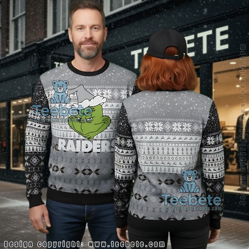 Las Vegas Raiders Grinch Ugly Christmas Sweaters Best Grey Black