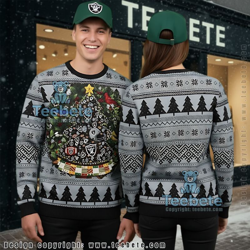 Las Vegas Raiders Minion Wreath Ugly Christmas Sweater Ladies Grey