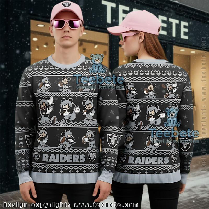 Las Vegas Raiders Mickey Mouse Ugly Christmas Sweaters Best Black Grey