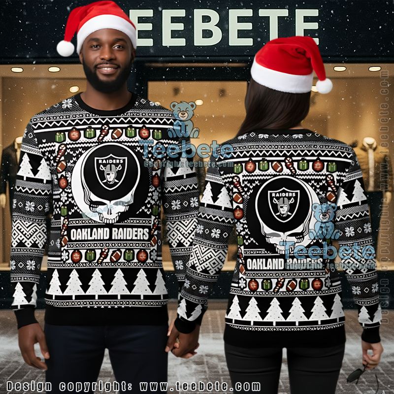 Las Vegas Raiders Oakland Grateful Dead Ugly Sweaters For Christmas Black Mens