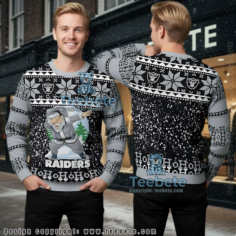 Las Vegas Raiders Santa Claus Ho Ho Ho Ugly Christmas Sweater Plus Size Grey