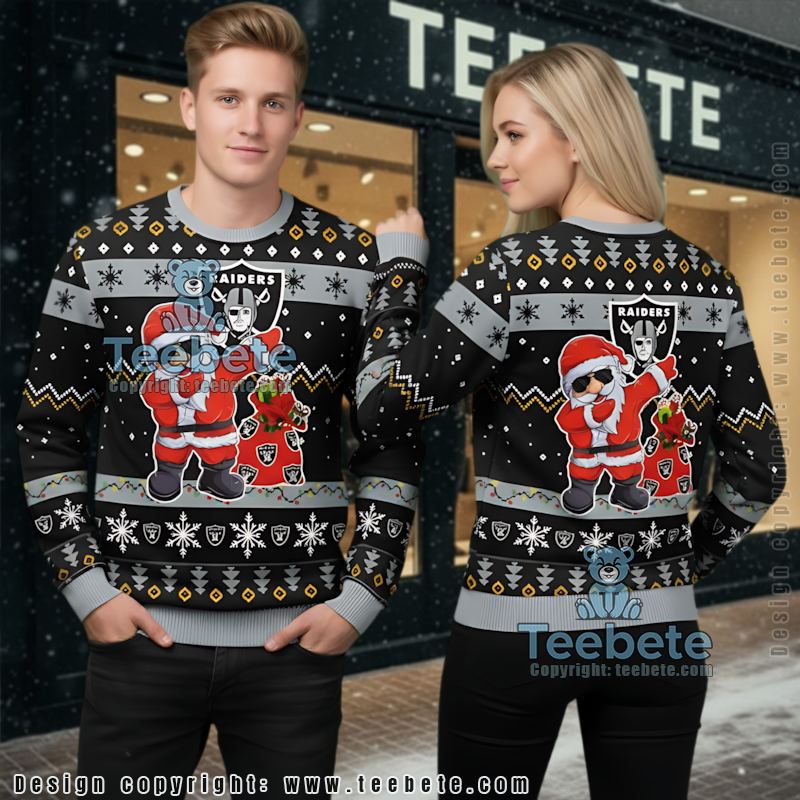 Las Vegas Raiders Santa Claus Ugly Sweater Christmas Party Black Grey
