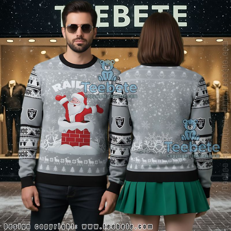 Las Vegas Raiders Santa Hat Grinch Ugly Christmas Sweater Black Las Vegas Raiders Santa Hat Grinch Ugly Christmas Sweater Black