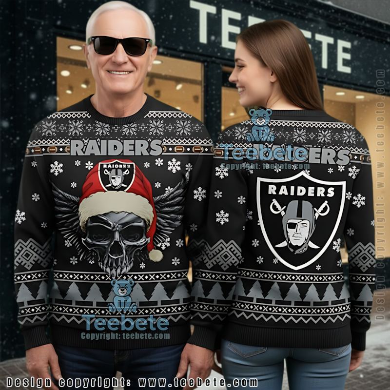 Las Vegas Raiders Santa Hat Baby Yoda Best Christmas Ugly Sweaters Black