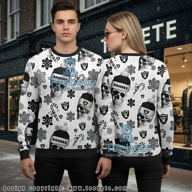 Las Vegas Raiders Snoopy Woodstock Ugly Christmas Sweatshirt Grey