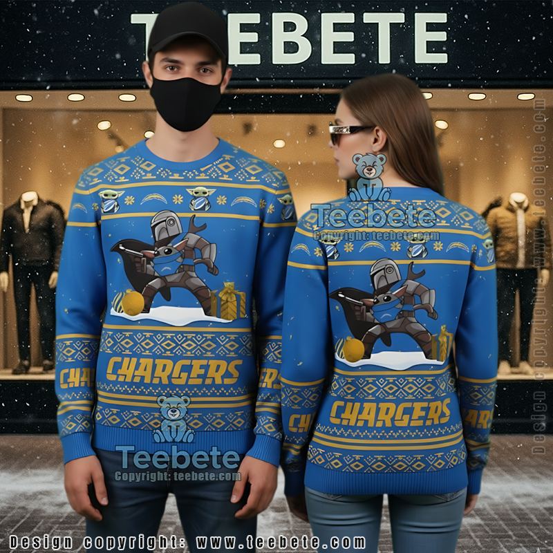 Los Angeles Chargers Baby Yoda Boba Fett Star Wars Ugly Christmas Sweater Blue