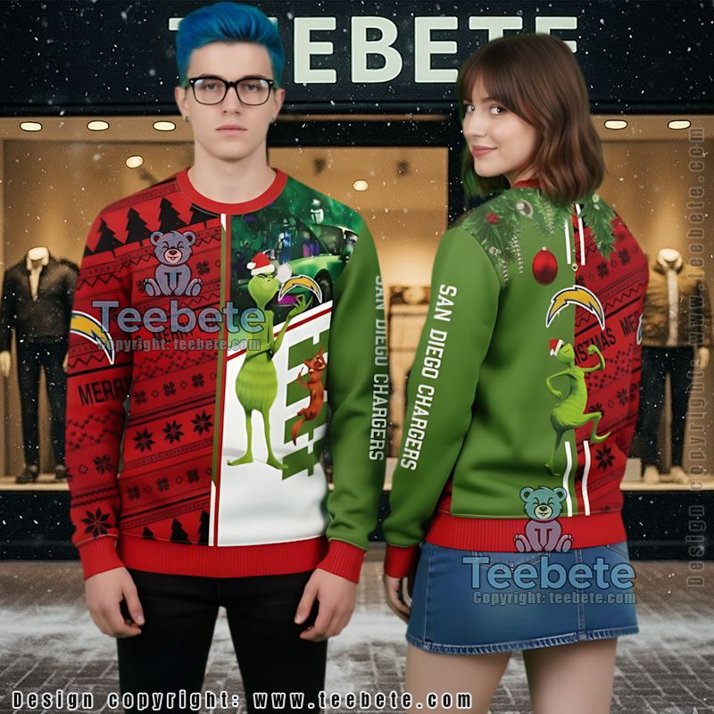 Los Angeles Chargers Grinch Scooby Doo Ugly Sweater Green Red
