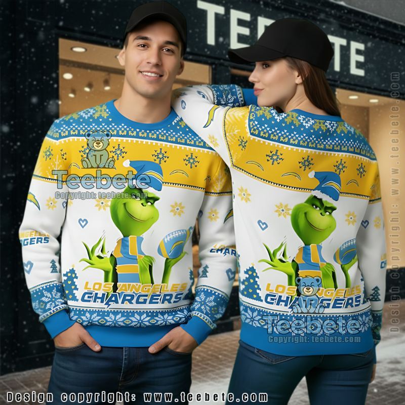 Los Angeles Chargers Grinch Xmas Ugly Sweater Blue White