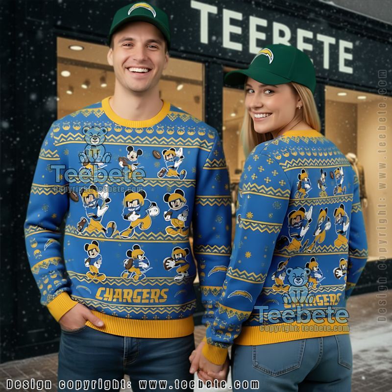 Los Angeles Chargers Mickey Mouse Ugly Xmas Sweaters Funny Yellow Blue