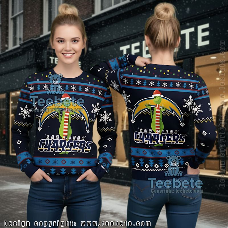 Los Angeles Chargers Santa Hat Grinch Couples Ugly Christmas Sweaters Black