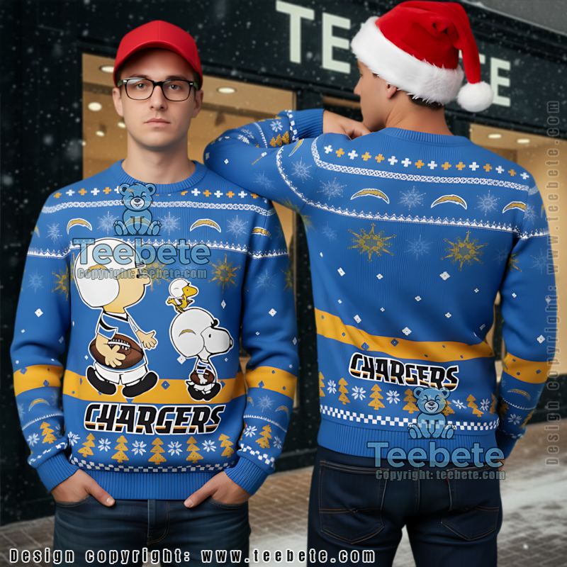 Los Angeles Chargers Snoopy Woodstock Ugly Sweaters Christmas Blue