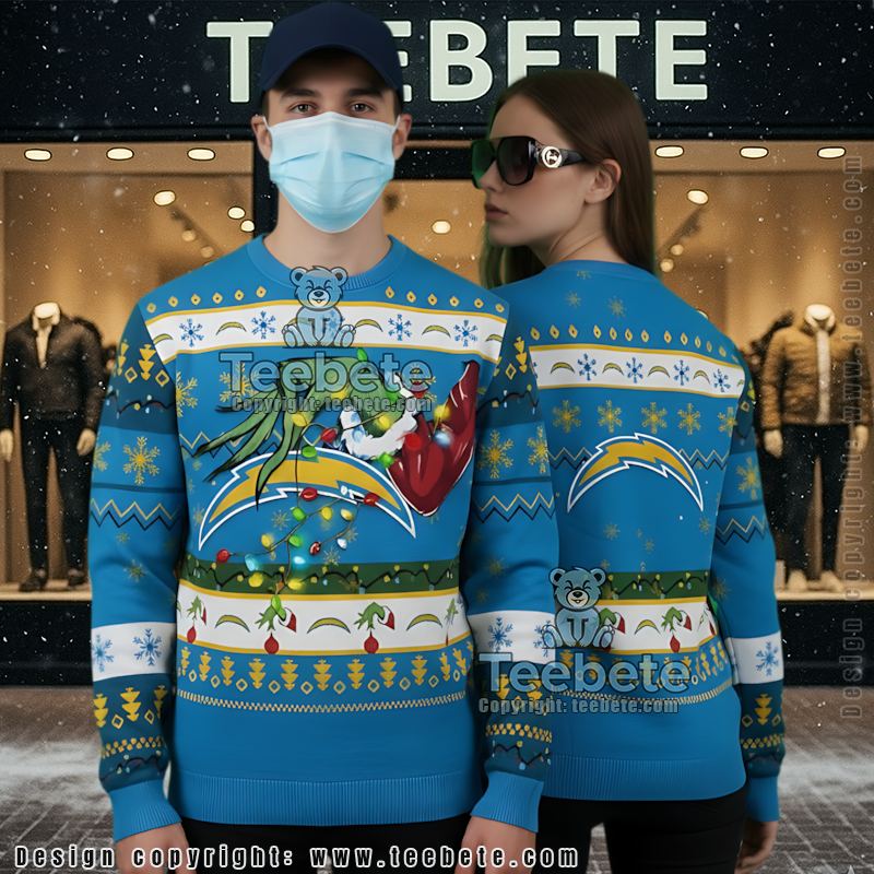 Los Angeles Chargers Snoopy Woodstock Womens Ugly Xmas Sweater Blue Yellow