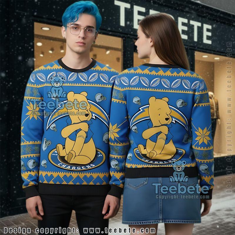 Los Angeles Chargers Winnie The Pooh Ugly Sweater Party Blue Yellow