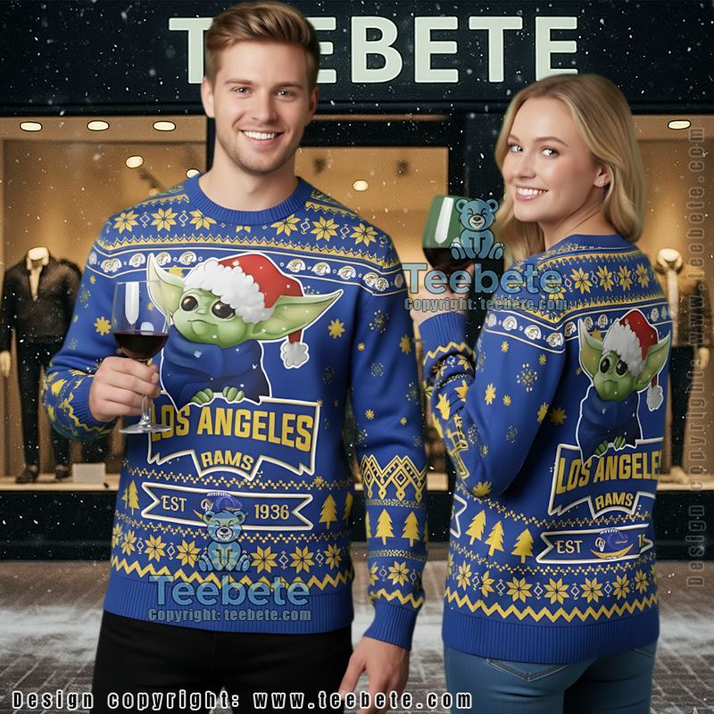 Los Angeles Rams Baby Yoda Star Wars Cute Ugly Christmas Sweater Blue