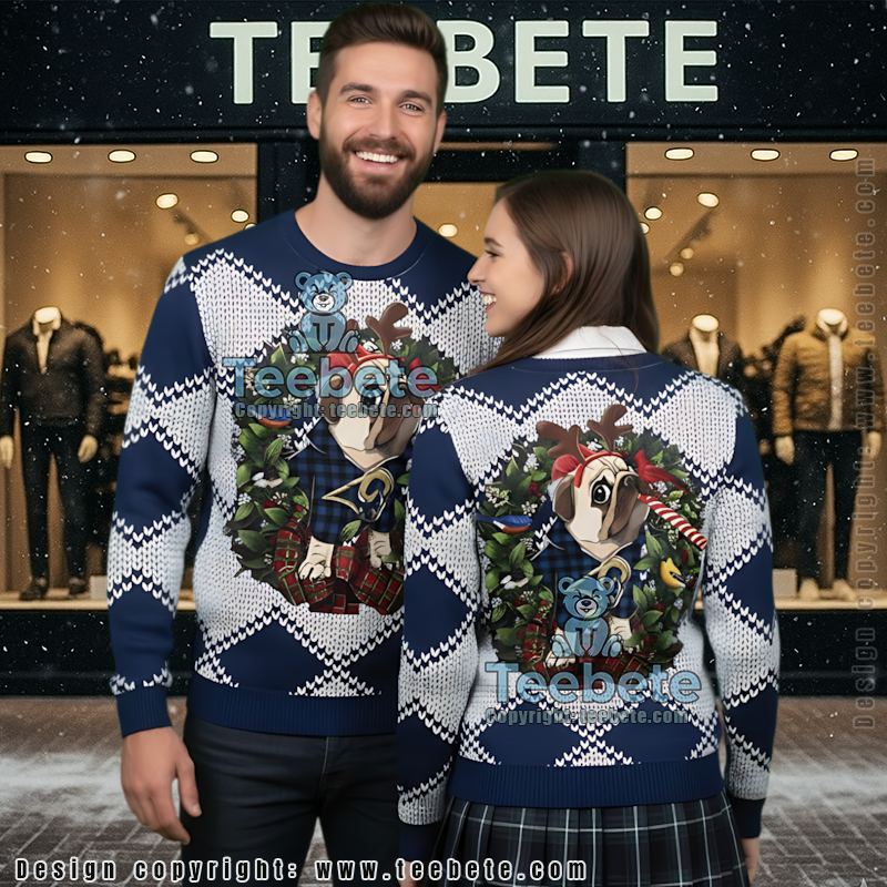 Los Angeles Rams Christmas Wreath Pub Dog Ugly Christmas Sweaters Blue White Best