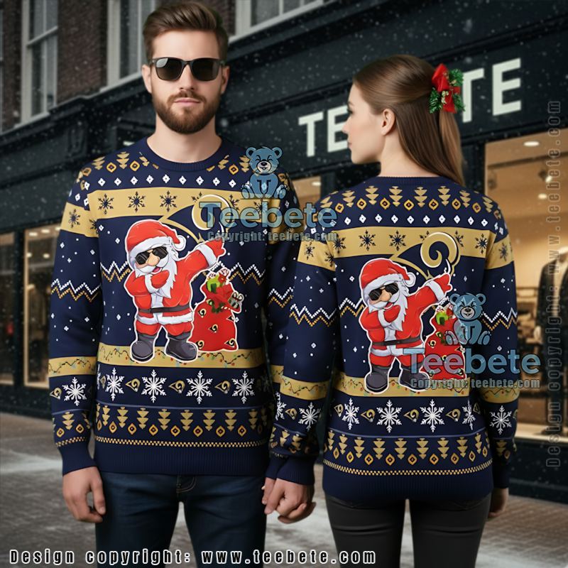 Los Angeles Rams Dabbing Santa Claus Funny Ugly Xmas Sweaters Blue Yellow