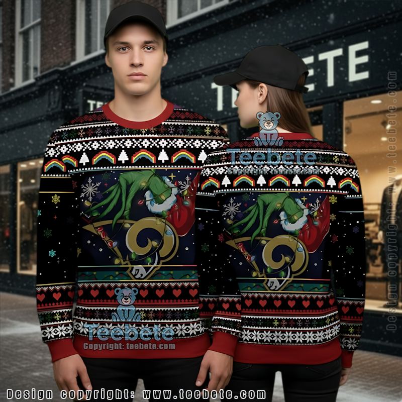 Los Angeles Rams Grinch Hand Best Ugly Christmas Sweaters Black