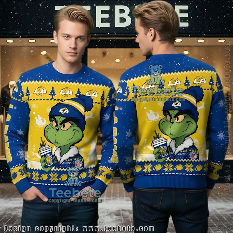 Los Angeles Rams Grinch Hand Best Ugly Christmas Sweaters Black