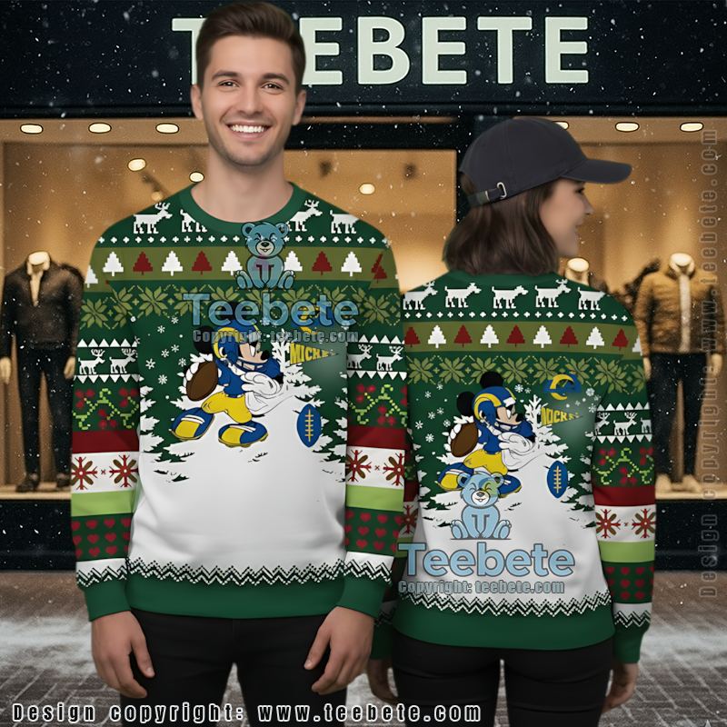 Los Angeles Rams Mickey Mouse Ugly Xmas Sweater Party Green White