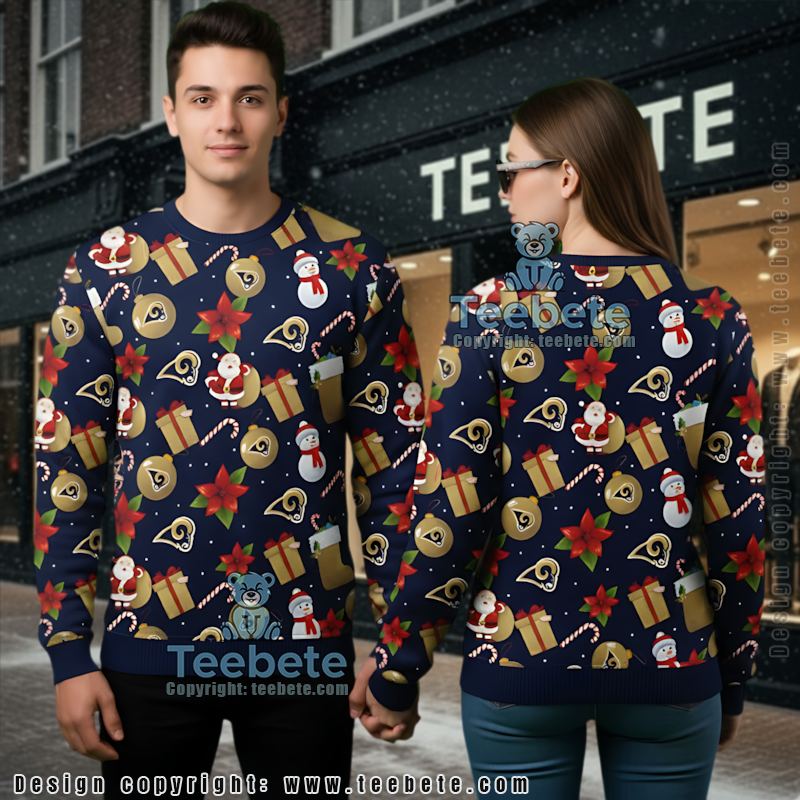 Los Angeles Rams Santa Claus Snowman Christmas Ugly Sweater Blue Vacation