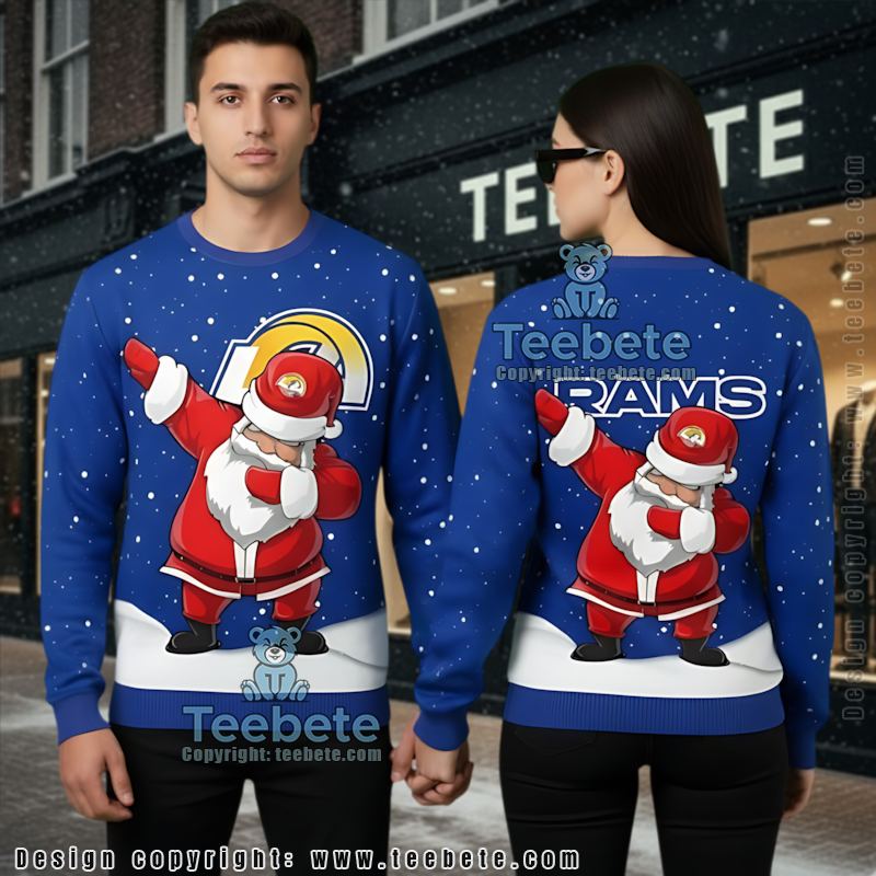 Los Angeles Rams Santa Claus Ugly Christmas Sweater Blue White Adults