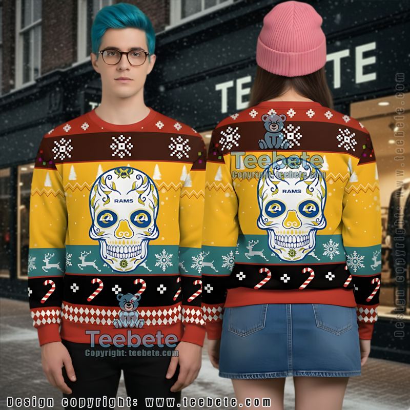Los Angeles Rams Skull Best Ugly Christmas Sweaters Yellow Black