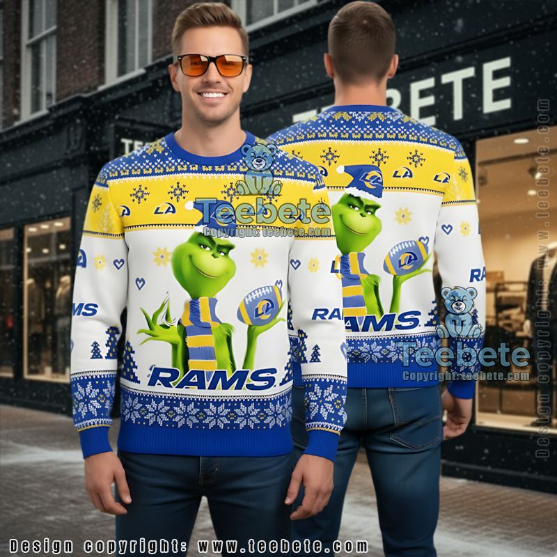 Los Angeles Rams The Grinch Funny Ugly Xmas Sweaters White Yellow