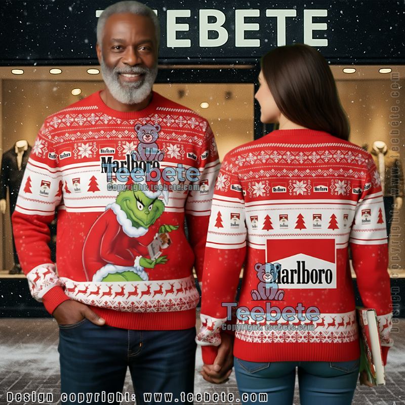 Marlboro Ugly Christmas Sweater Grinch Santa Holiday Jumper Red