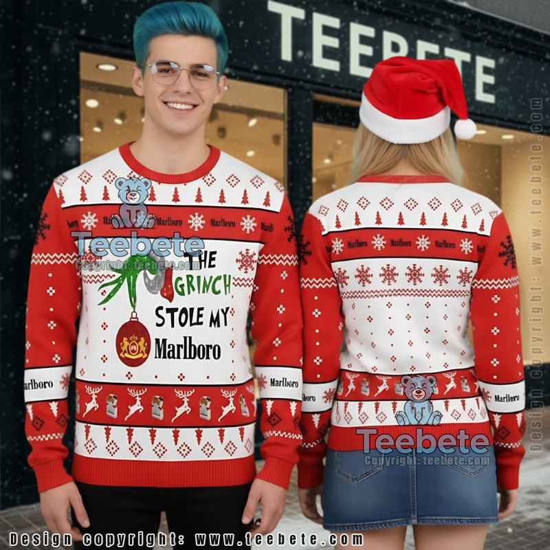 Marlboro Ugly Christmas Sweater Grinch Stole My Cigarettes
