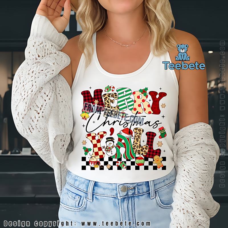 Merry Christmas Yall Tanktop Buffalo Plaid Leopard Print Christmas Merry Christmas Yall Tanktop Buffalo Plaid Leopard Print Christmas