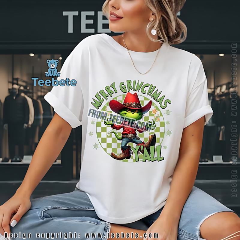 Merry Grinchmas Yall Cowboy Grinch Shirt Western Christmas Design