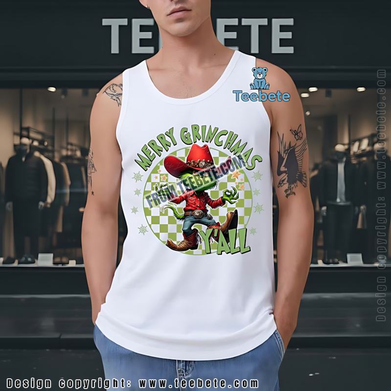 Merry Grinchmas Yall Cowboy Grinch Tanktop Western Christmas Design Merry Grinchmas Yall Cowboy Grinch Tanktop Western Christmas Design
