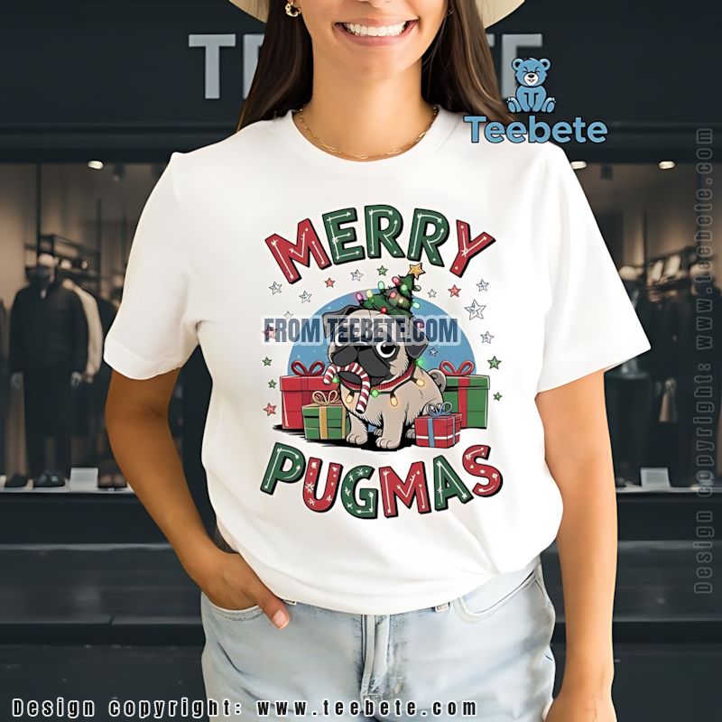 Merry Pugmas Dog Christmas Lights Owner Shirt