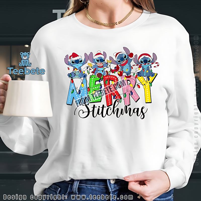 Merry Stitchmas Lights Long Sleeve Cute Disney Gift Merry Stitchmas Lights Long Sleeve Cute Disney Gift