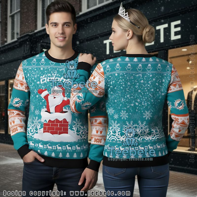 Miami Dolphins Santa Claus Ugly Cardigan Christmas Blue White