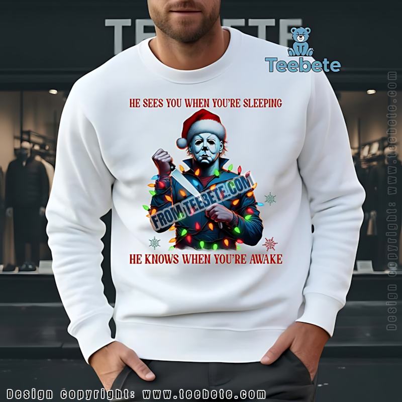 Michael Myers Christmas Lights Long Sleeve He Sees You When Youre Sleeping Michael Myers Christmas Lights Long Sleeve He Sees You When Youre Sleeping