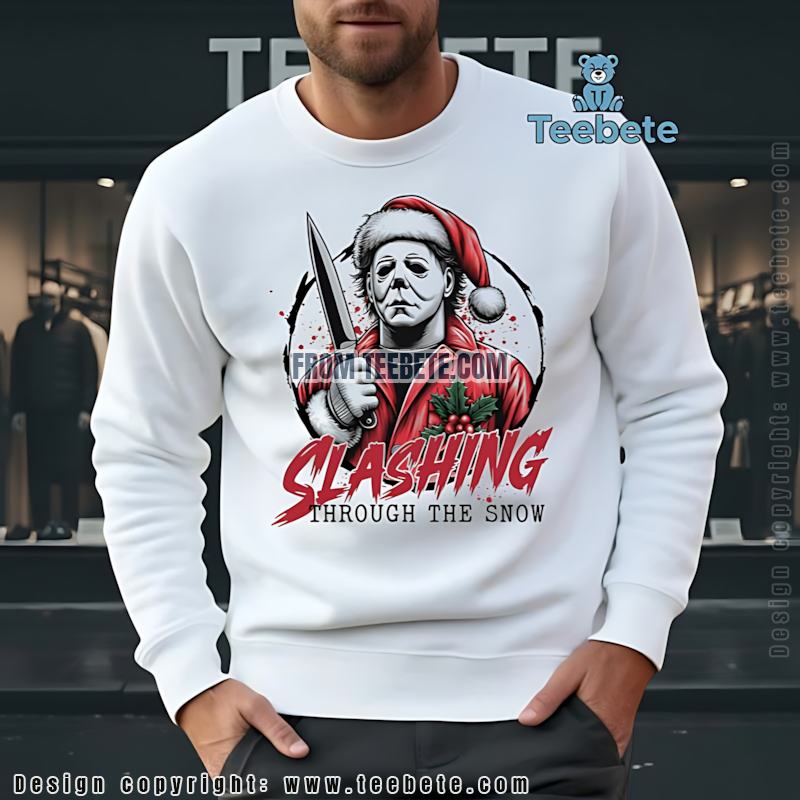 Michael Myers Santa Hat Christmas Long Sleeve Slasher Through The Snow Michael Myers Santa Hat Christmas Long Sleeve Slasher Through The Snow