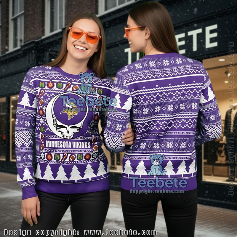 Minnesota Vikings Grateful Dead Ugly Xmas Sweater Party Purple
