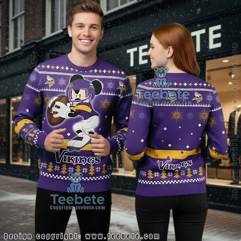 Minnesota Vikings Mickey Mouse Disney Ugly Christmas Sweater Adults Purple