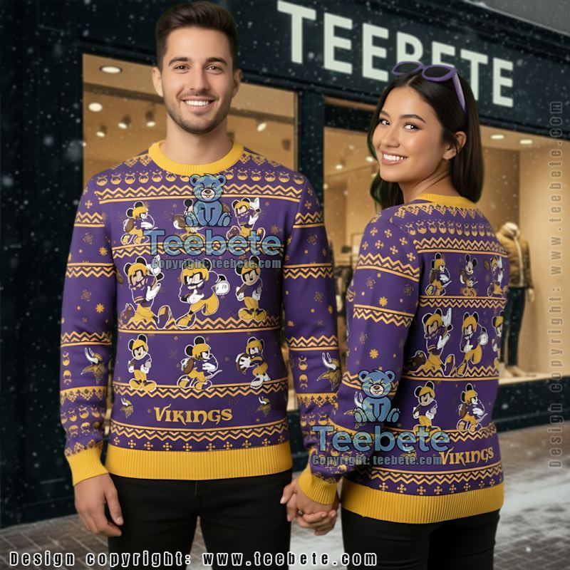Minnesota Vikings Mickey Mouse Ugly Christmas Sweater Big And Tall Yellow Purple