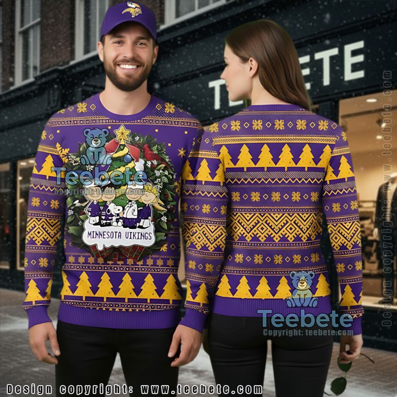 Minnesota Vikings Snoopy The Peanut Ugly Christmas Sweatshirt Womens Yellow Purple