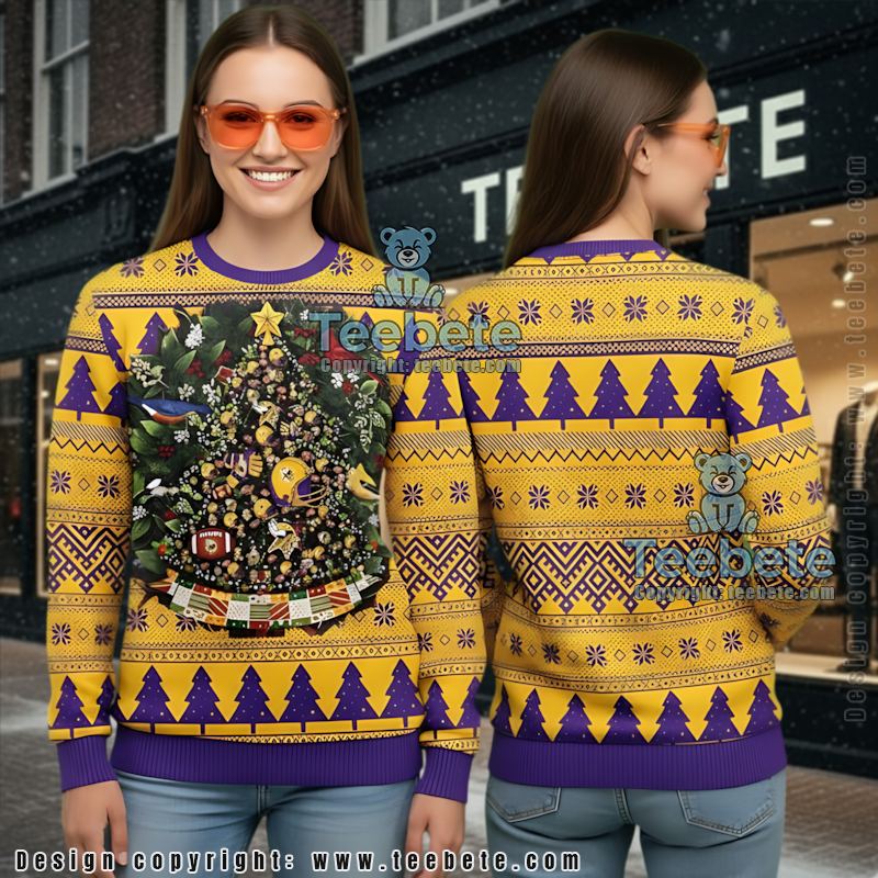 Minnesota Vikings Tree Ball Ugly Christmas Sweatshirt Yellow