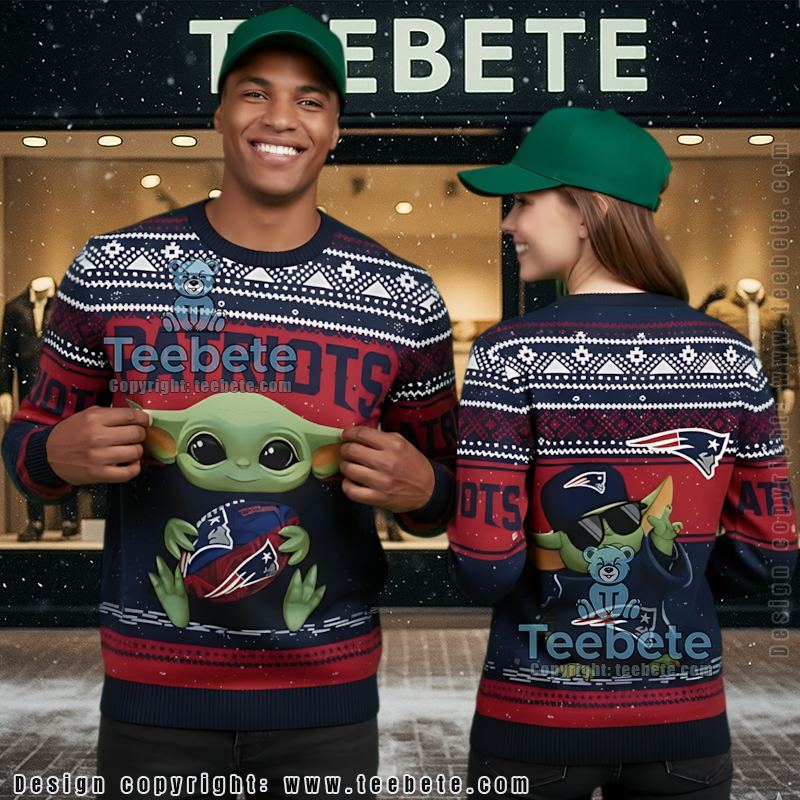 New England Patriots Baby Yoda Star Wars Ugly Christmas Sweater Blue Red Cheap