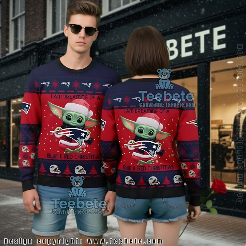 New England Patriots Charlie Brown Snoopy Woodstock Ugly Christmas Sweater Blue