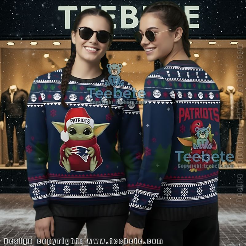 New England Patriots Baby Yoda Star Wars Ugly Holiday Sweater Blue